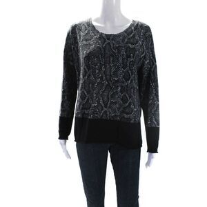Designer Womens Cashmere Knit Python Print Split Hem Shirt Top Gray Black Size M